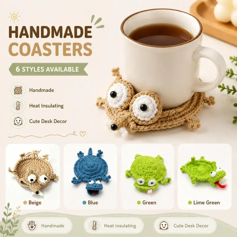 Creative Handmade Crochet Turtle Coaster Soft Knitted Heat Insulation Mug Pad for Coffee Table Home Decor
