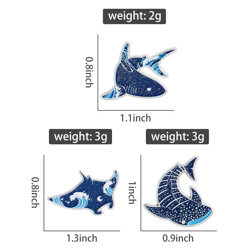 Cartoon Marine Creatures Enamel Pins Starry Cute Ocean Brooch Shark Manta Fish Badge Lapel Shirt Animal Jewelry Accessory
