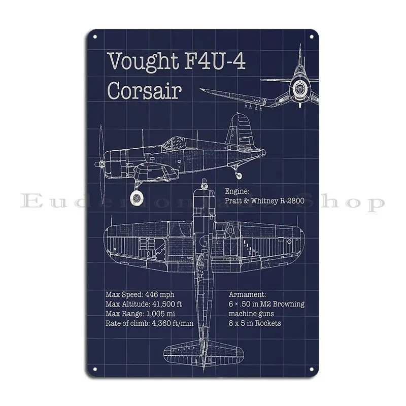 Vought F4u 4 Corsair Blueprint Metal Sign Decor Decor Cave Personalized Wall Mural Tin Sign Poster