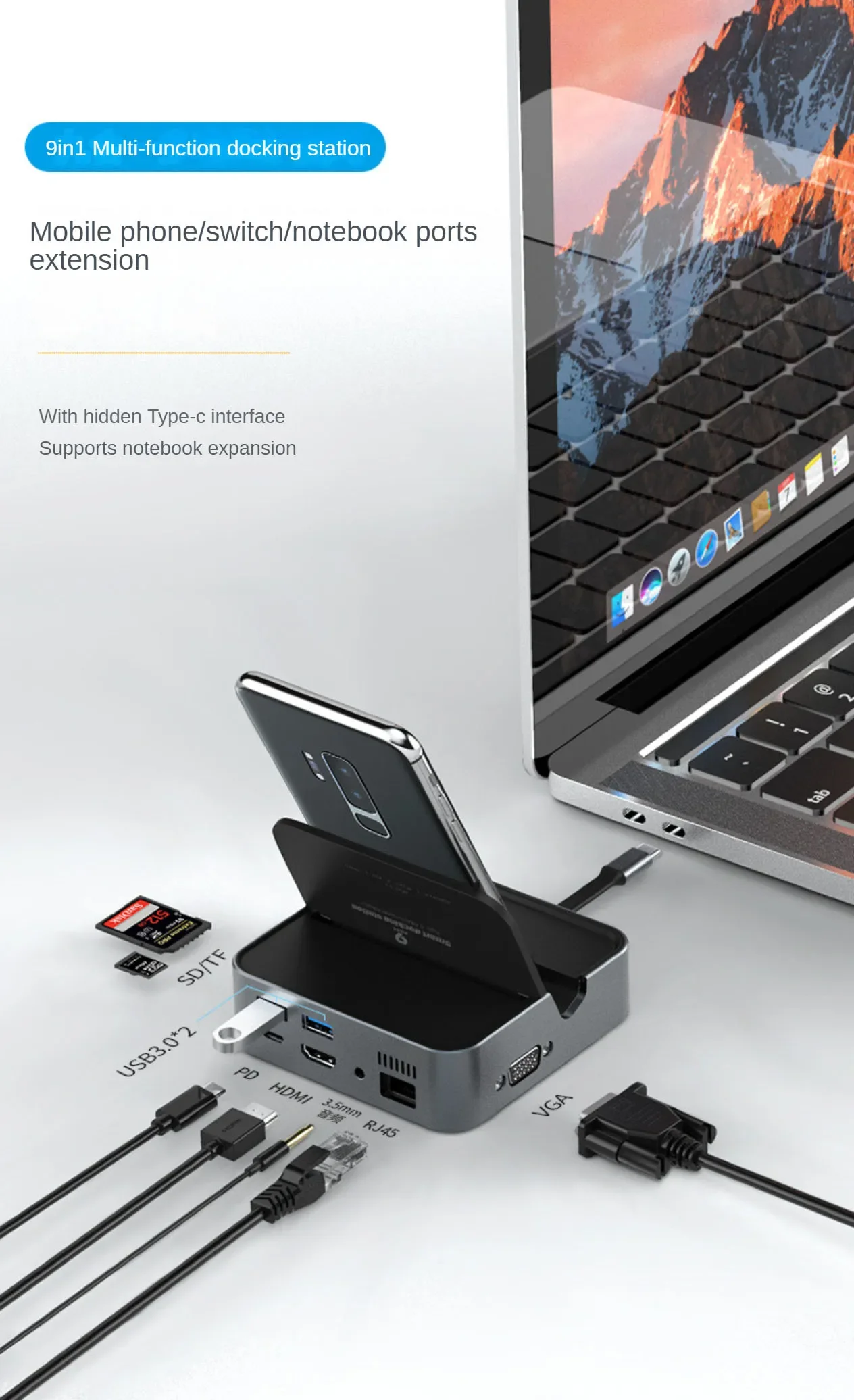 Laptop Mobile Phone Dex Expansion Dock For Output Device With Type-C 3.1 Standard Functionality USB3.0 Adapter for Macbook