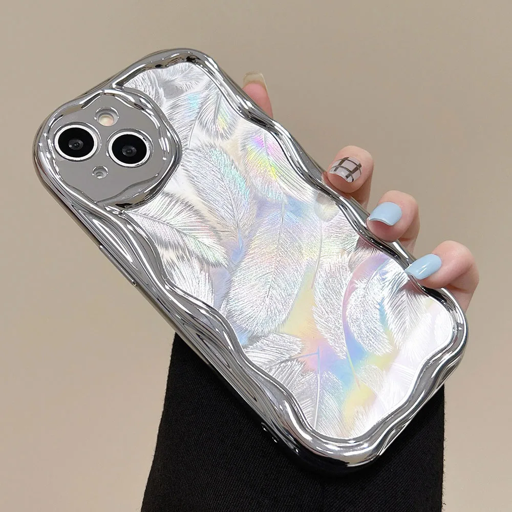 فاخر حلم الليزر التدرج ريشة نمط جراب هاتف آيفون 15 14 13 12 11 برو ماكس XS XR X 7 8 زائد عدسة الغطاء الواقي