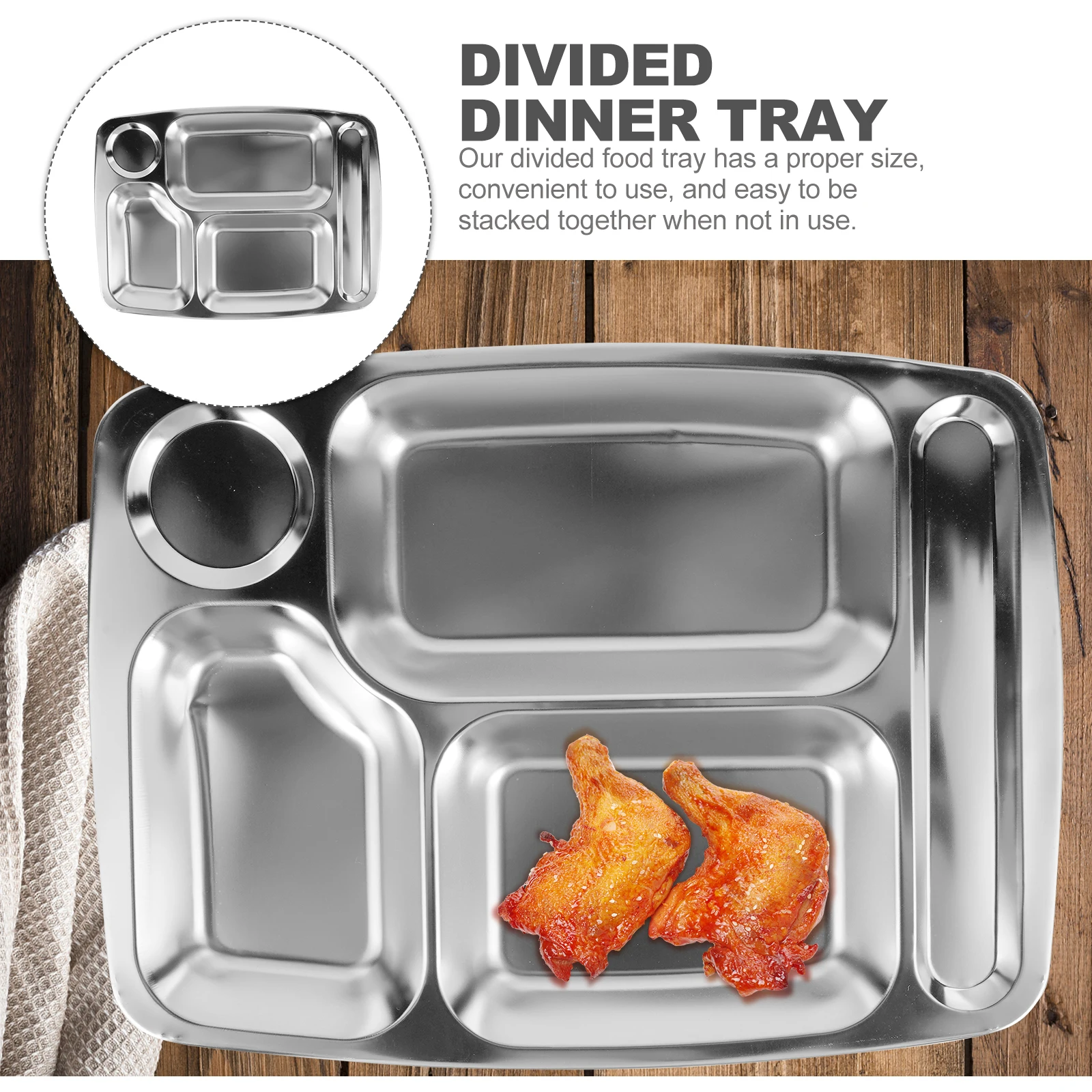 

1pc Stainless Steel Divided Food Plates Canteen Dining Tray Kids Restaurant Food Tray Home Supplies Reusable Stackable