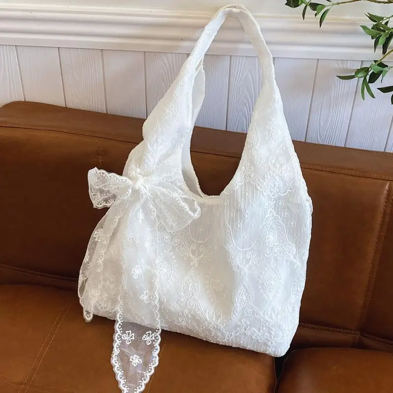 الكورية الطازجة الدانتيل زهرة قماش حقيبة الكتف أزياء حلوة سعة كبيرة التسوق التنقل حمل للنساء #1