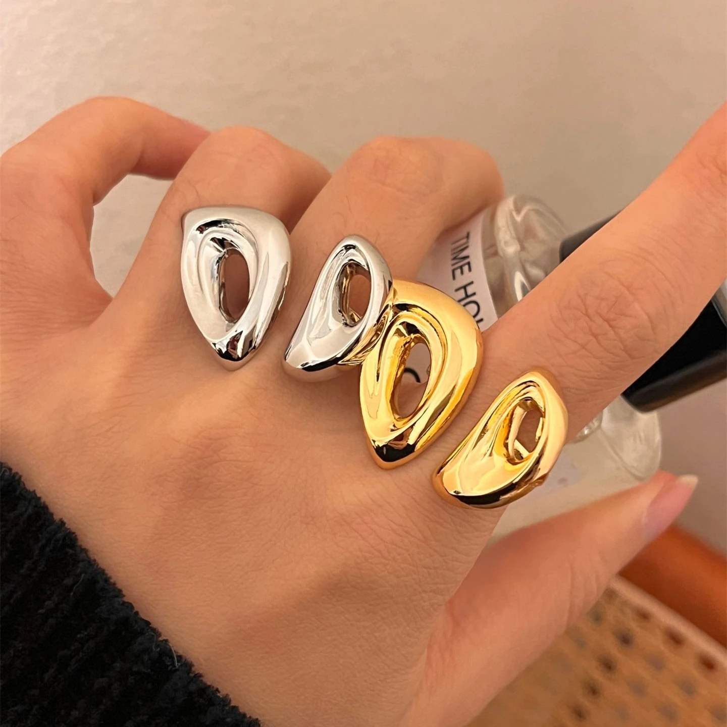 Винтажные гладкие кольца-обруч с необычным дизайном для женщин