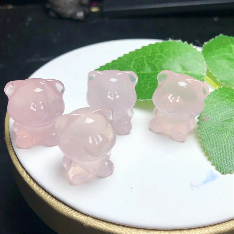 

4PCS Natural Rose Quartz Cartoon Bear Carving Healing Gemstone Carved Figurine Gift Fashion Jewelry For Women Gift 24MM