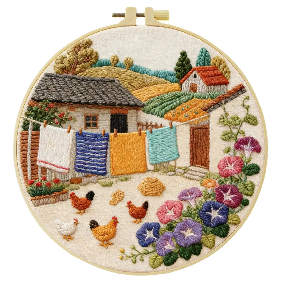 1 Stück 20X20CM/15X15CM 7,87/6,3 Zoll Farmhaus-Stickerei-Starter-Kit DIY-Kit DIY-Stickerei-Set Handarbeiten Nähkunst – Detail 3