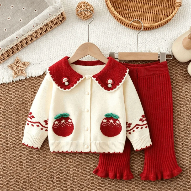 2026 Autumn and Winter Hot Selling New Jacquard Knitted Western-style Contrasting Color Sweater and Pants Two-piece Set