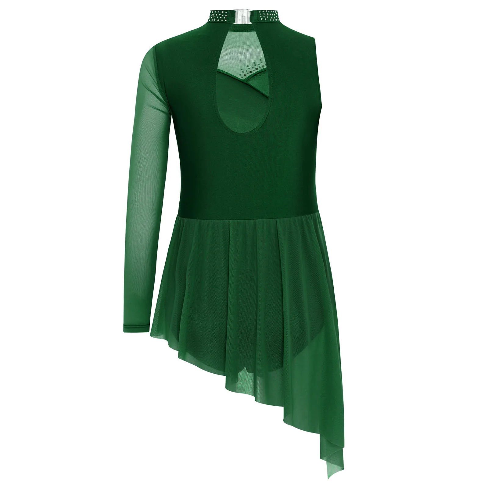 Kids Girls Ballet Lyrical Dance Dress Figure Skating Performance Costume Sparkling Rhinestones Overlay Skirted Leotard Dresses