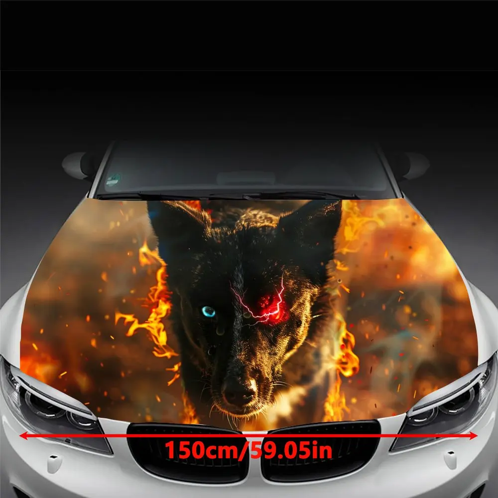 Fierce Flame Dog with Red Eye Car Hood Wrap Color Vinyl Sticker Truck Graphic Bonnet DIY Auto Accessories Decoration Decal Gift