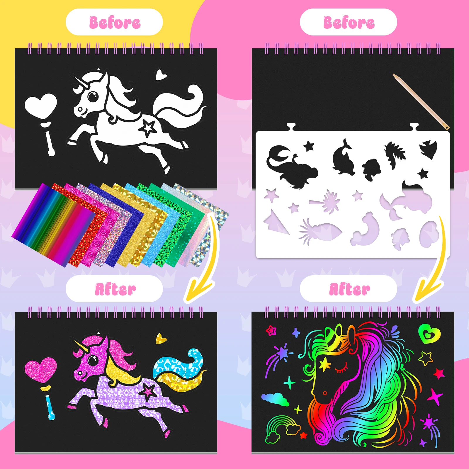 2 in 1 Rainbow Scratch การ์ดฟอยล์หนังสือ Magic สี Scratch-Off Pad การ์ดเด็กวาดภาพวาดของเล่น Scratch Art สําหรับเด็ก