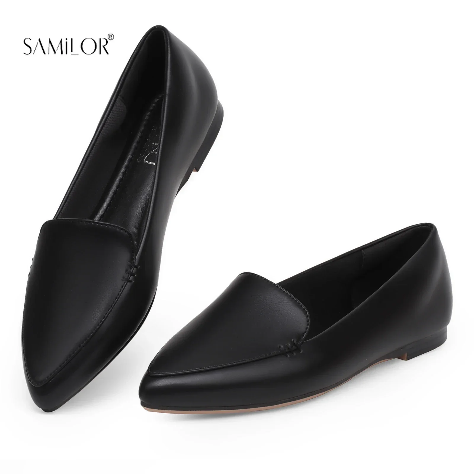 Women's Ballet Flats Casual Low Heel Barefoot Elegant Women's Sneakers Flat Pointed Toe Shoes Soft Bottom Anti-slip Leather Shoe