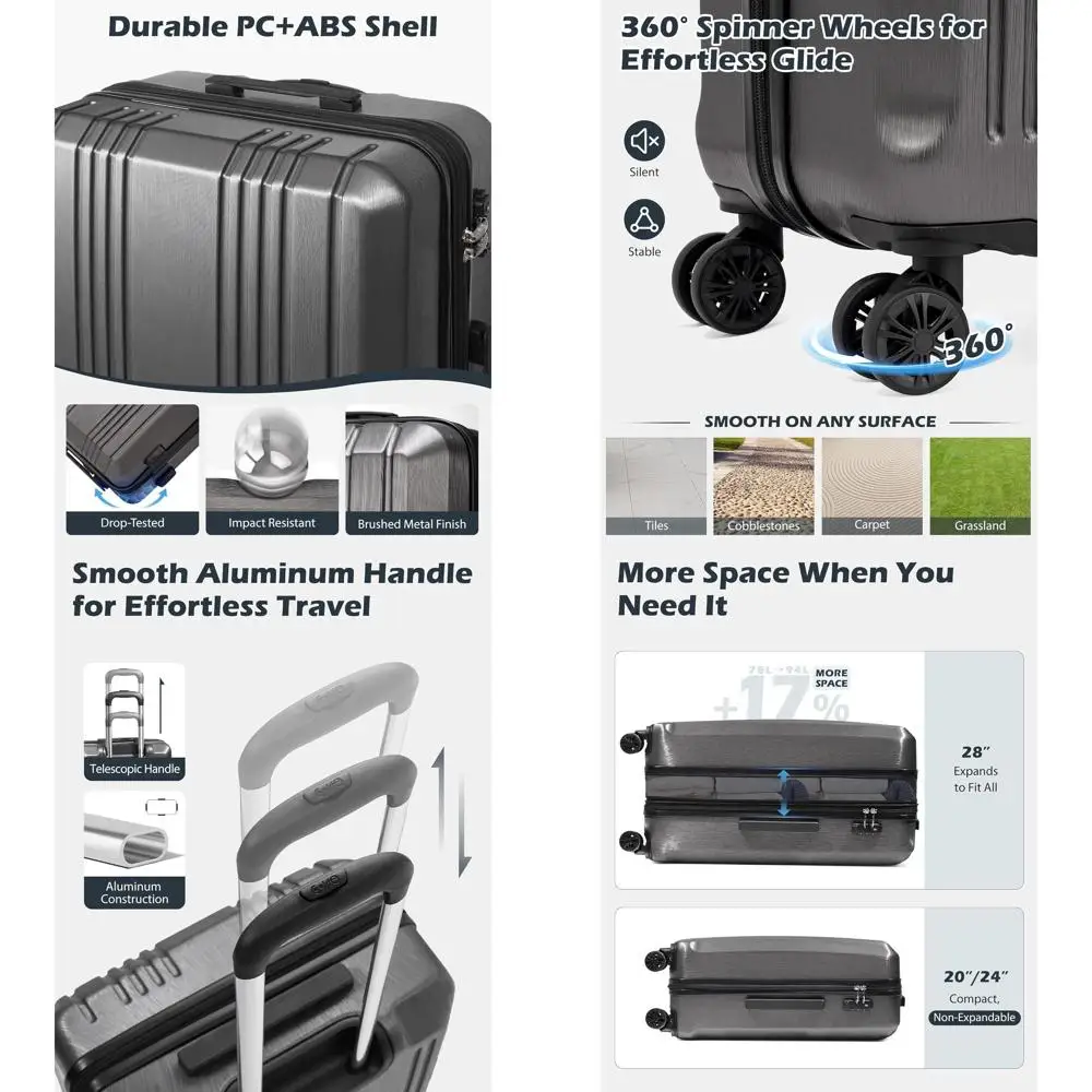 طقم حقيبة صلبة مكون من 3 قطع مع قفل TSA، خفيف الوزن، برتقالي #1