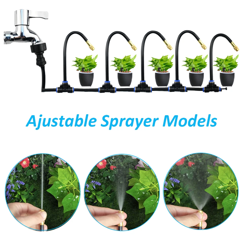 

DIY Misting System For Lawn Garden Irrigation Universal Adjustable Atomizing Sprayer 5-20M Kit OD6mm Tube Garden Water Mister