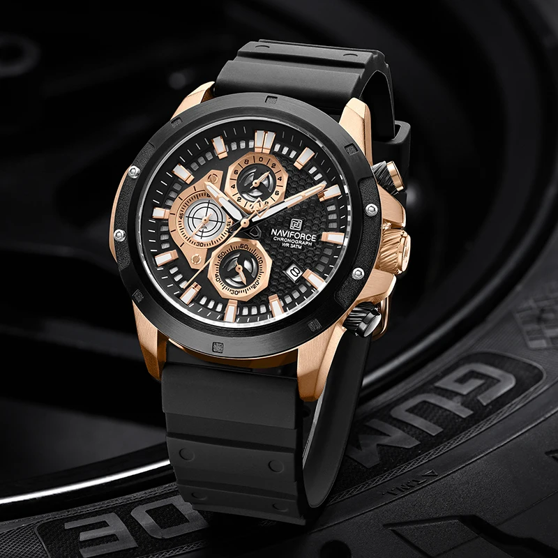 Top Luxury NAVIFORCE Multifunction Man Chronograph Fumed Silica Strap Quartz Wristwatches Military Sports Waterproof Men Watches