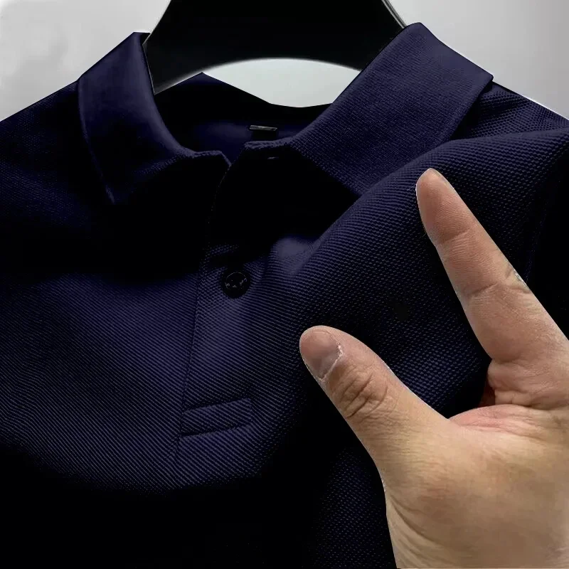 Camiseta de lapela de manga curta masculina, polo estilo clássico, escritório elegante, casual, suéter respirável, verão