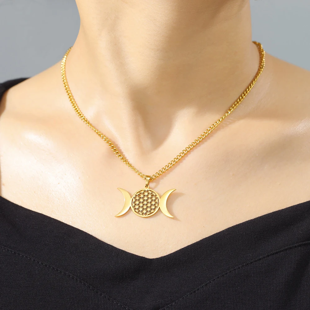 Dawapara Chakra Flower of Life Necklace Sacred Geometry Mandala Pendant Good Luck Amulet Stainless Steel Jewelry New Year Gift