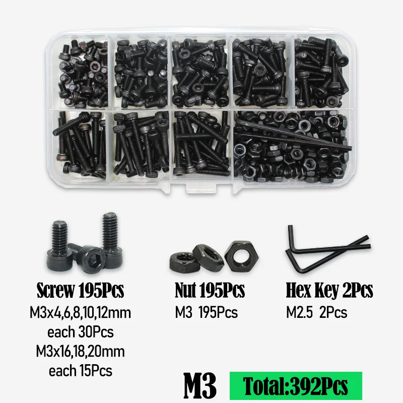 Schwarzes Sechskantschrauben-Sortiment-Kit m2 m2, 5 m3 m4 m5 m6 din912 2,5 Sechs kant Innen sechs kant kappe metrische Inbus muttern Schrauben und Unter leg scheiben – Detail 14