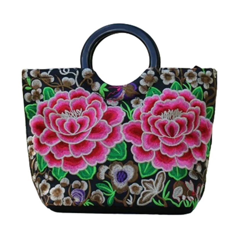 

Women's Top Handle Bag Ethnic Embroidery Bags Portable Carrying Canvas Bag Embroidered Floral Cloth Bags Chinese National Style