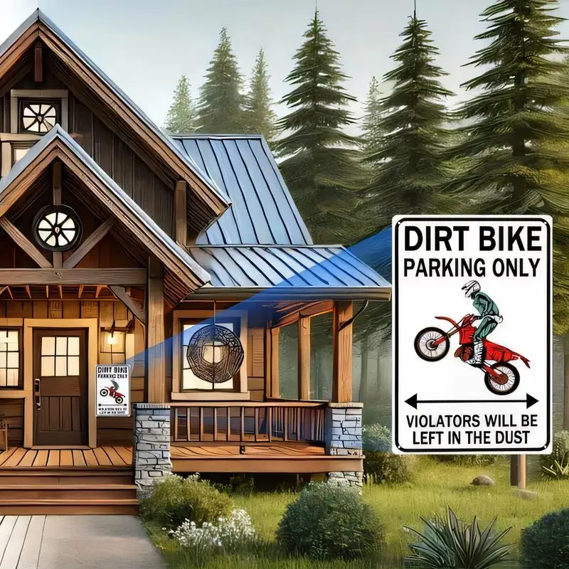 Funny Dirt Bike Parking Only Metal Sign - Retro Motorbike Rider Graphic Tin Art, Iron, Humorous Slogan, Perfect for Garages & Ca