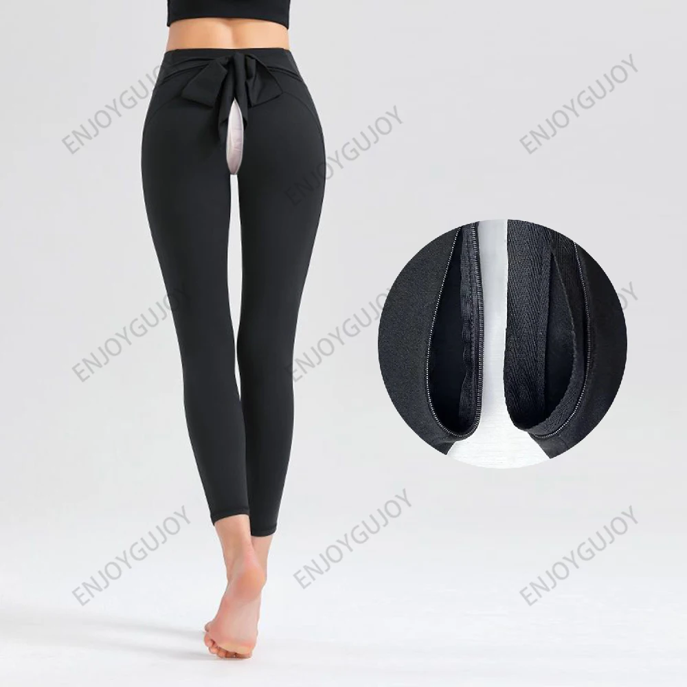 Collants de yoga à lacets pour femmes, pantalons de survêtement taille haute, entrejambe ouvert invisible, sexe en plein air, lifting des hanches, pantalon de fitness, 2024