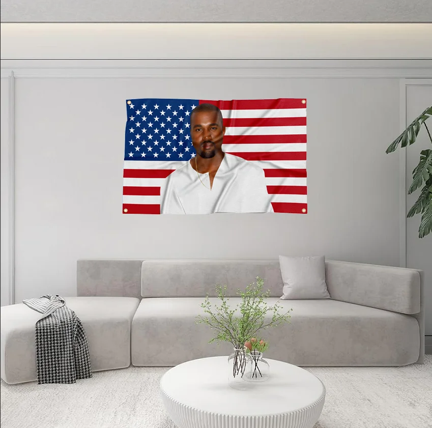 American Flag Rapper Singer Kanye Tapestry Funny Poster Banner 3X5FT For Decoration Bedroom Dorm Wall With Four Brass Grommets