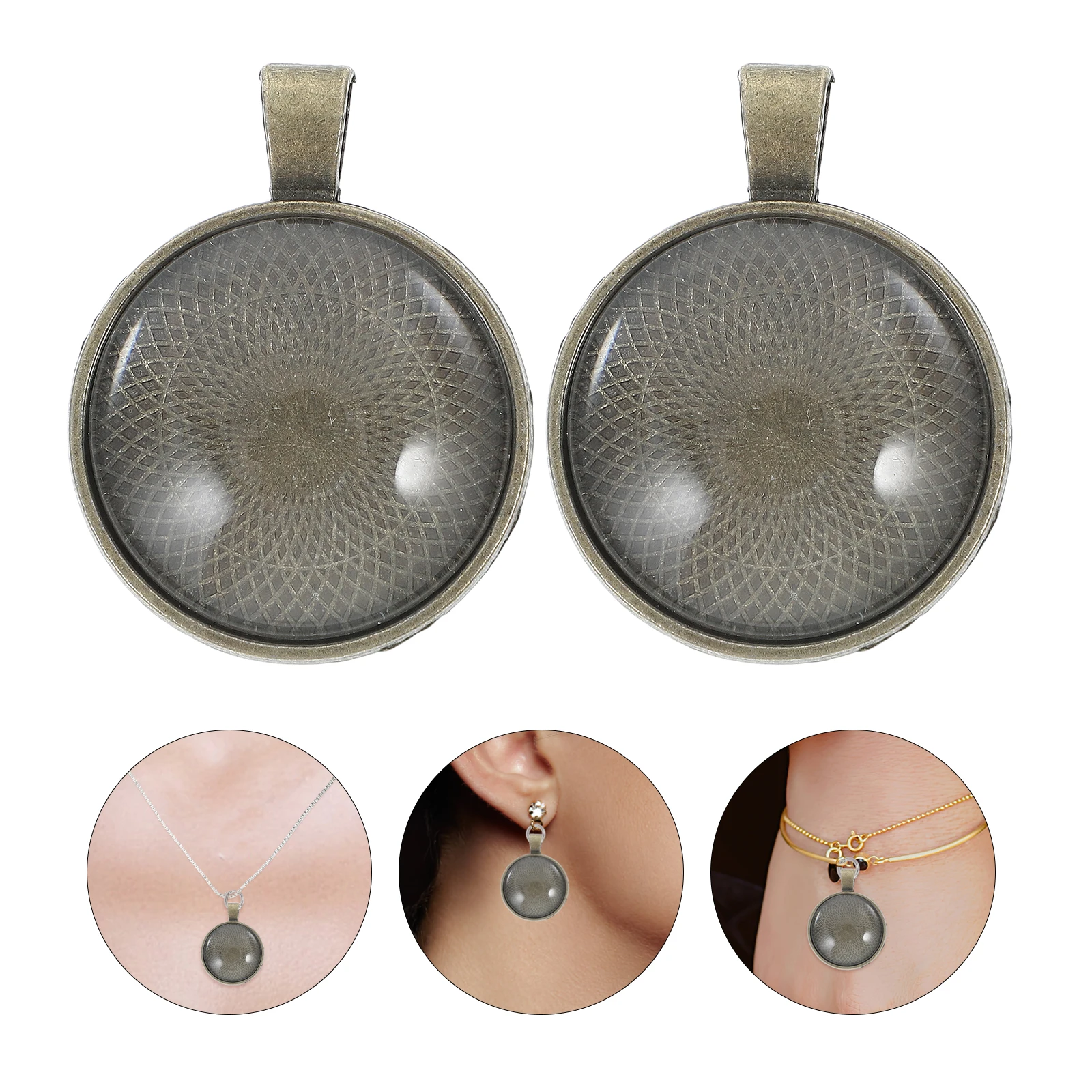 

Glass Pendant Round Border Trays Silver Flat Bezel DIY Jewelry Crafts Photo Charm Resin 3D Effect Bezel Trays Glass Dome Pendant