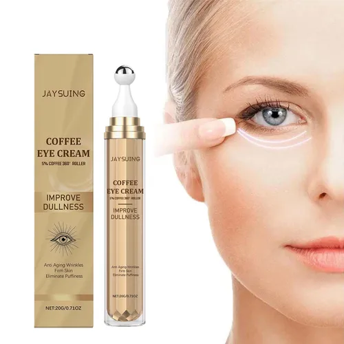 Crema reafirmante para ojos con cafeína, decoloración de ojeras, antihinchazón, aclara las líneas finas debajo de los ojos, elimina las bolsas de los ojos, rodillo para masaje de ojos