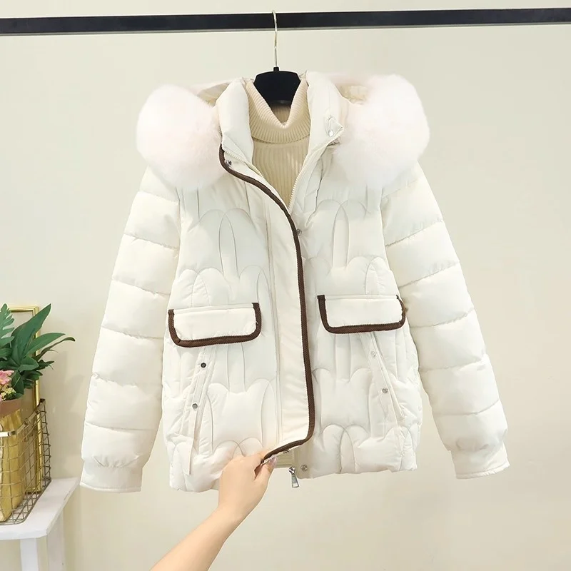 Roze dons katoenen jas voor dames winter 2025, trendy nieuwe losse en dikke korte stijl kapmantel parka warme bovenkleding w1808