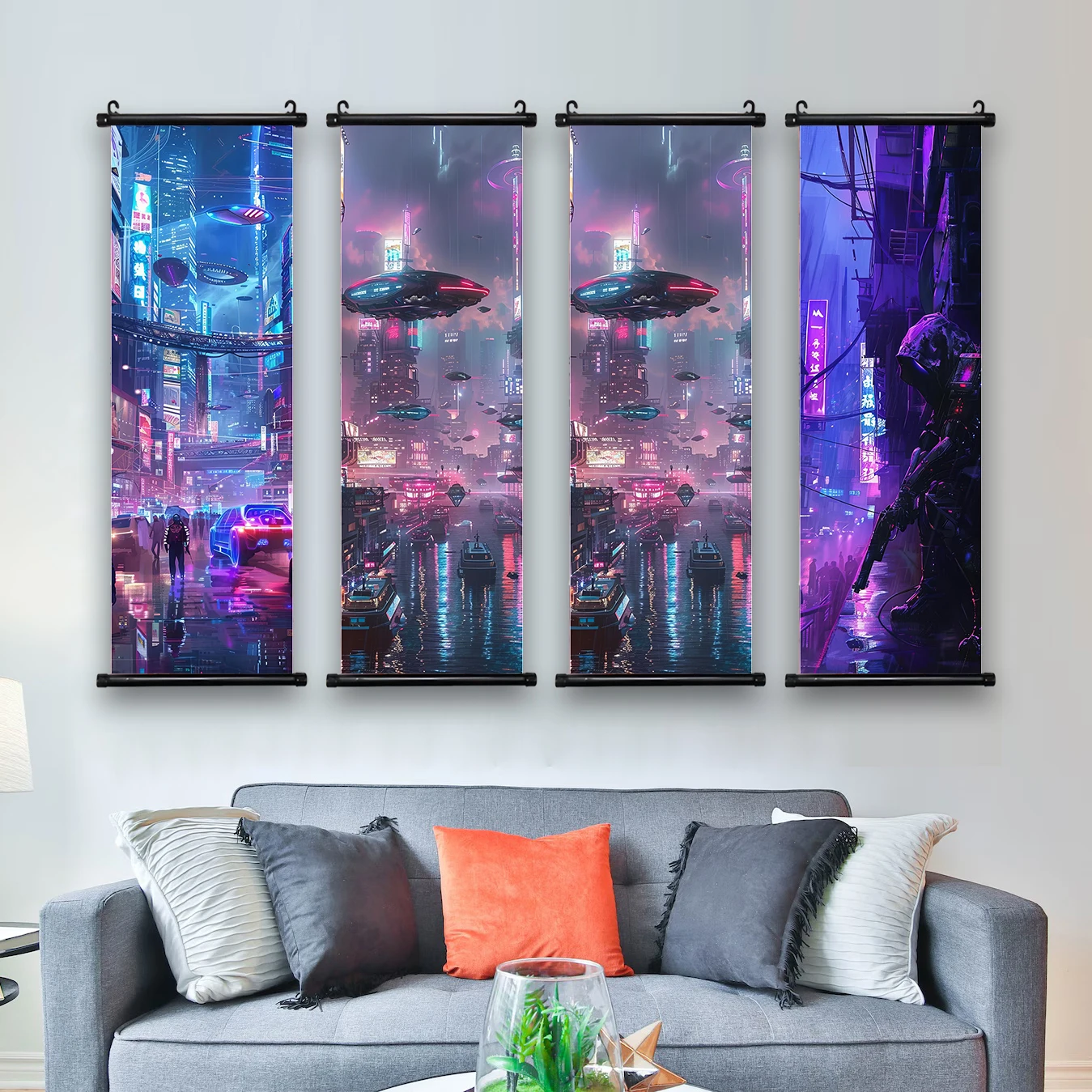 Cyberpunk City Wallpaper Comic Wall Artwork Canvas Painting Picture Print Home Decoration Art Gaming Room Hanging Scroll Poster