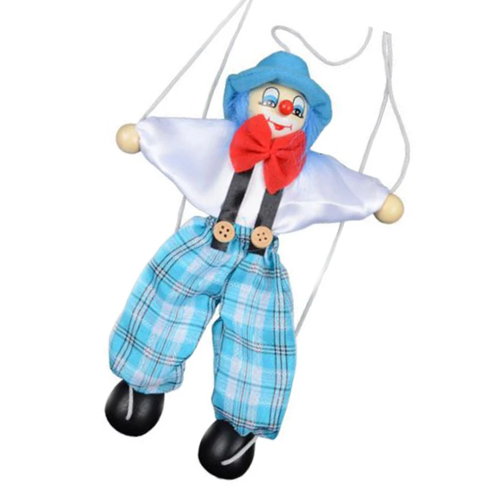 Colorful Pull String Puppet Clown Wooden Marionette Handcraft Toys Joint Activity Doll Kids Children Gifts Random Color