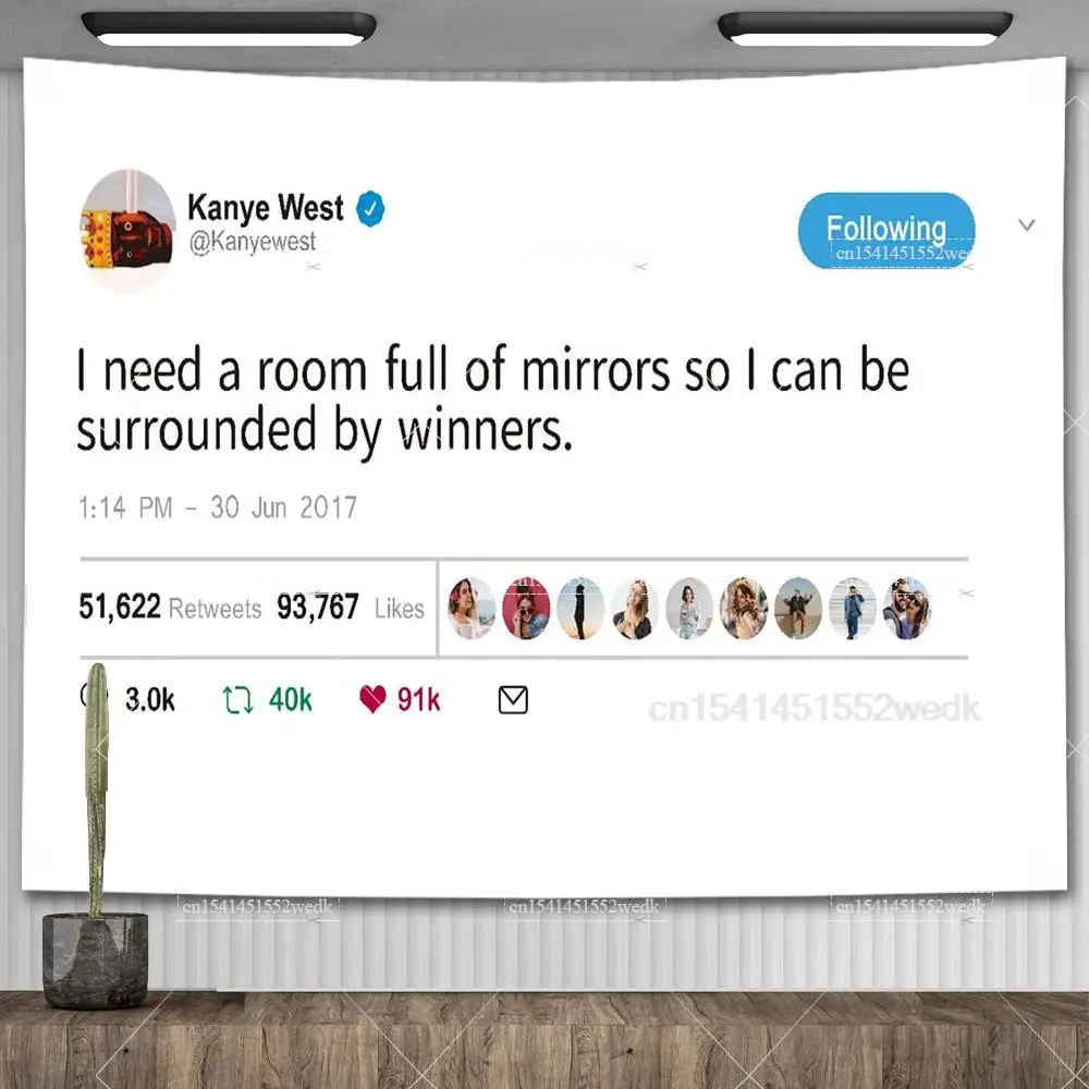 Tapisserie de tous les jours Kanye West, citation Tweet, décor mural, bannière de drapeau, mème, tapisserie d'arrière-plan de dortoir esthétique