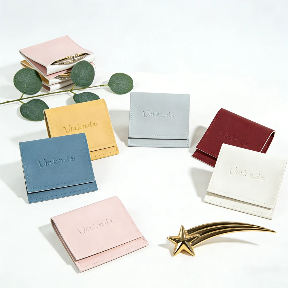 

100Pcs Luxury PU Earrings Necklace Bags Leather Jewelry Pouch Bag Custom Logo 6x6cm Wedding Xmas Party Display Packaging Pouches