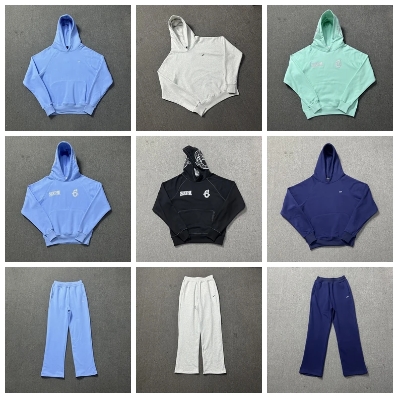 

Loose Fce Hoodie Sweatirt with Embroidered Letters Men's Drill Hip Hop Casual Sweatpants Set Autumn Long Sve Long Pants