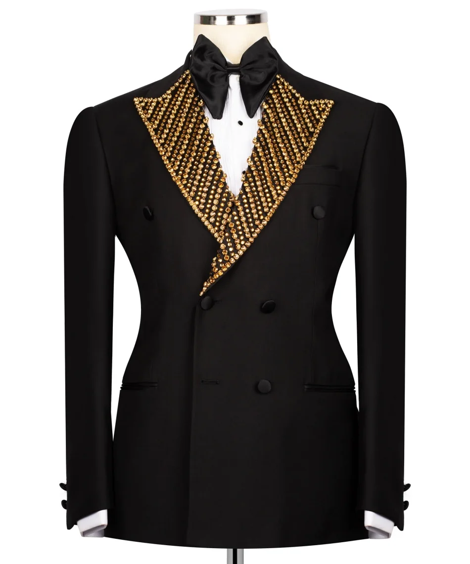 

Men's Double Breasted Peak Lapel Blazer Crystal Pants Set Formal Wedding Party Groom Tuxedo Suit