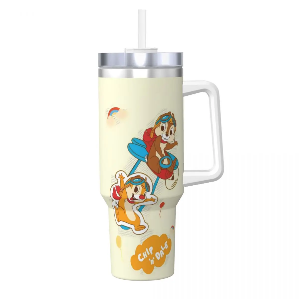 

Stainless Steel Tumbler Chip 'n' Dale Mugs Cup With Straws Driving Cold Drink Water Bottle Keep Heat Large Coffee Mug