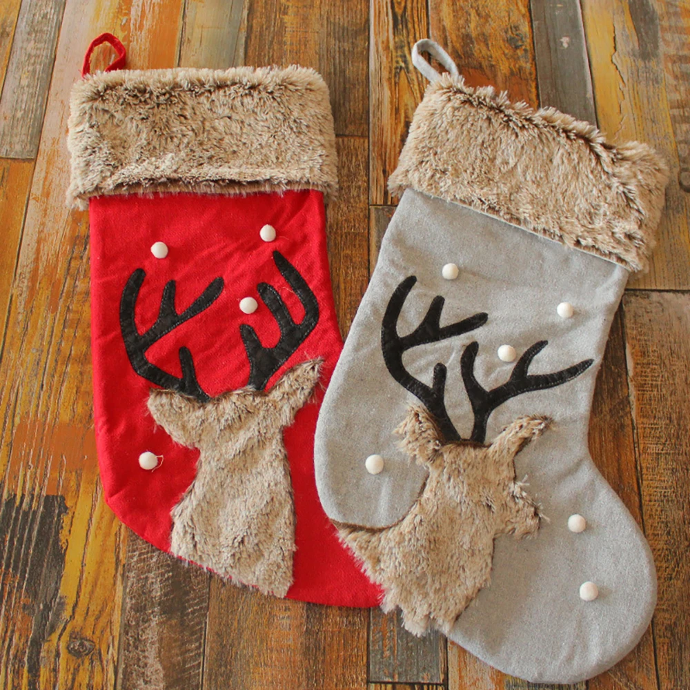 Customized Embroidery Decorations For Christmas, Cute Deer Head Socks, Plush Candy Socks, Christmas Tree Pendant Gift Bags - view 4