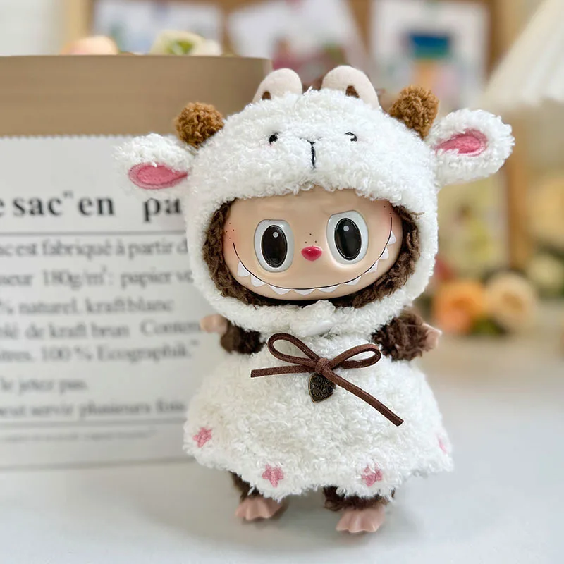 17cm Labubu Doll Clothes Hoodies Doll Accessories Little Sheep Bib Pants Set Korea Kpop Exo Labubu Outfit Kawaii ﻿DIY Girl Gift