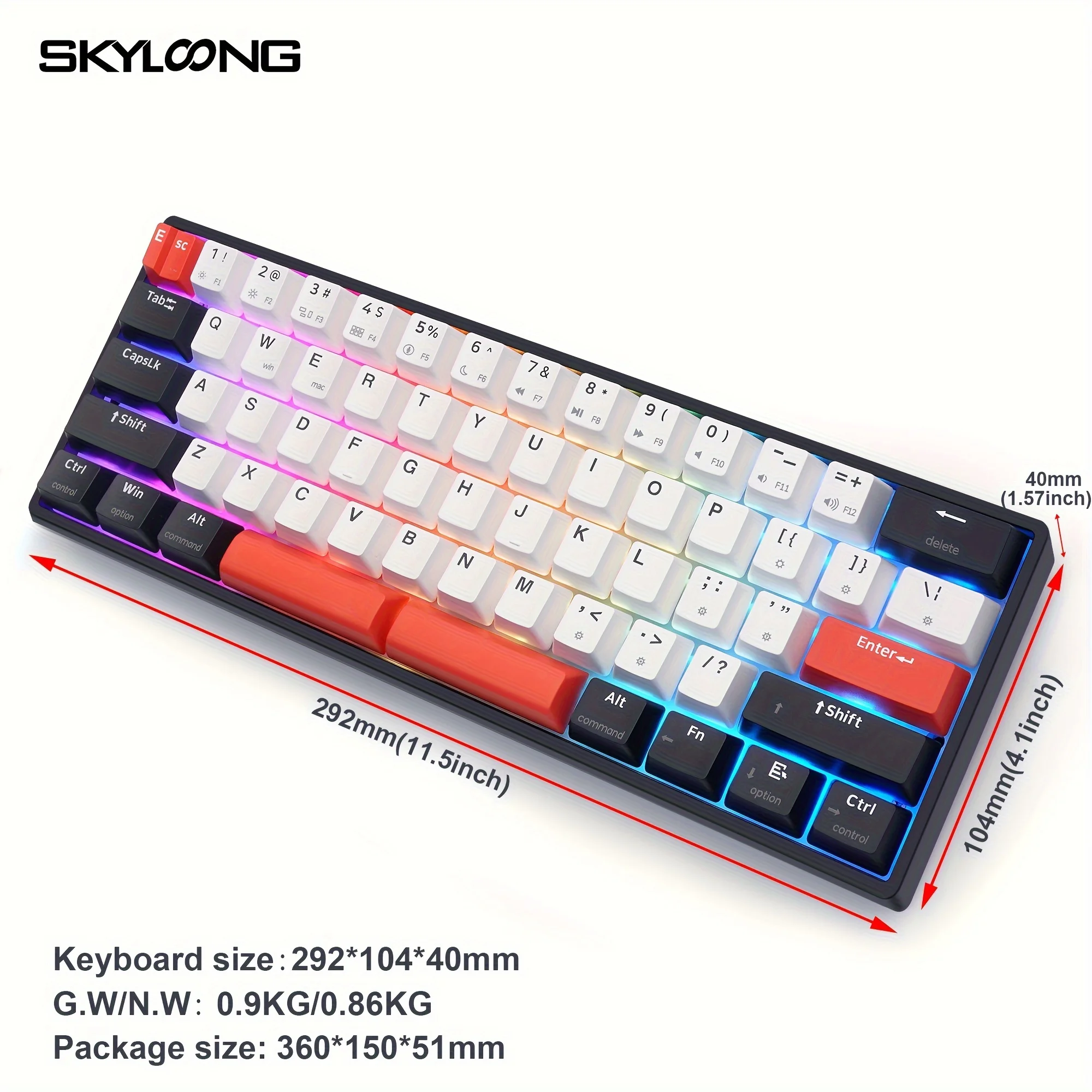 SKYLOONG GK61 QMK/VIA Keyboard RGB USB Wired 60% Profile Mechanical Keyboard Switch Hot-Swappable PBT Keycaps Mac/Win Compatible