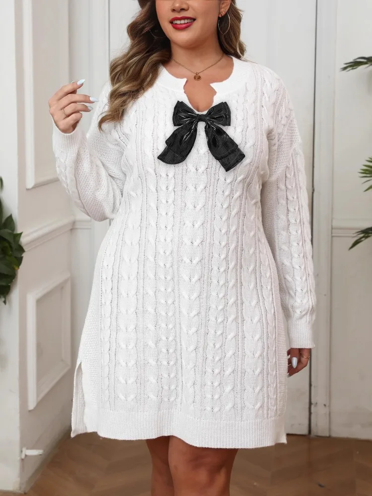 

L-3XL Одежда больших размеров Платья Женские халаты Осень-зима Трикотажное платье с длинным рукавом в уличном стиле Повседневное мини-платье большого размера 3XL