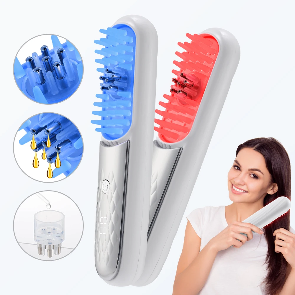 

2 In 1 Head Scalp Massager Brush Hair Oil Applicator LED Lights Vibration Electric Massage Comb Hair Growth Essential Oil Tools