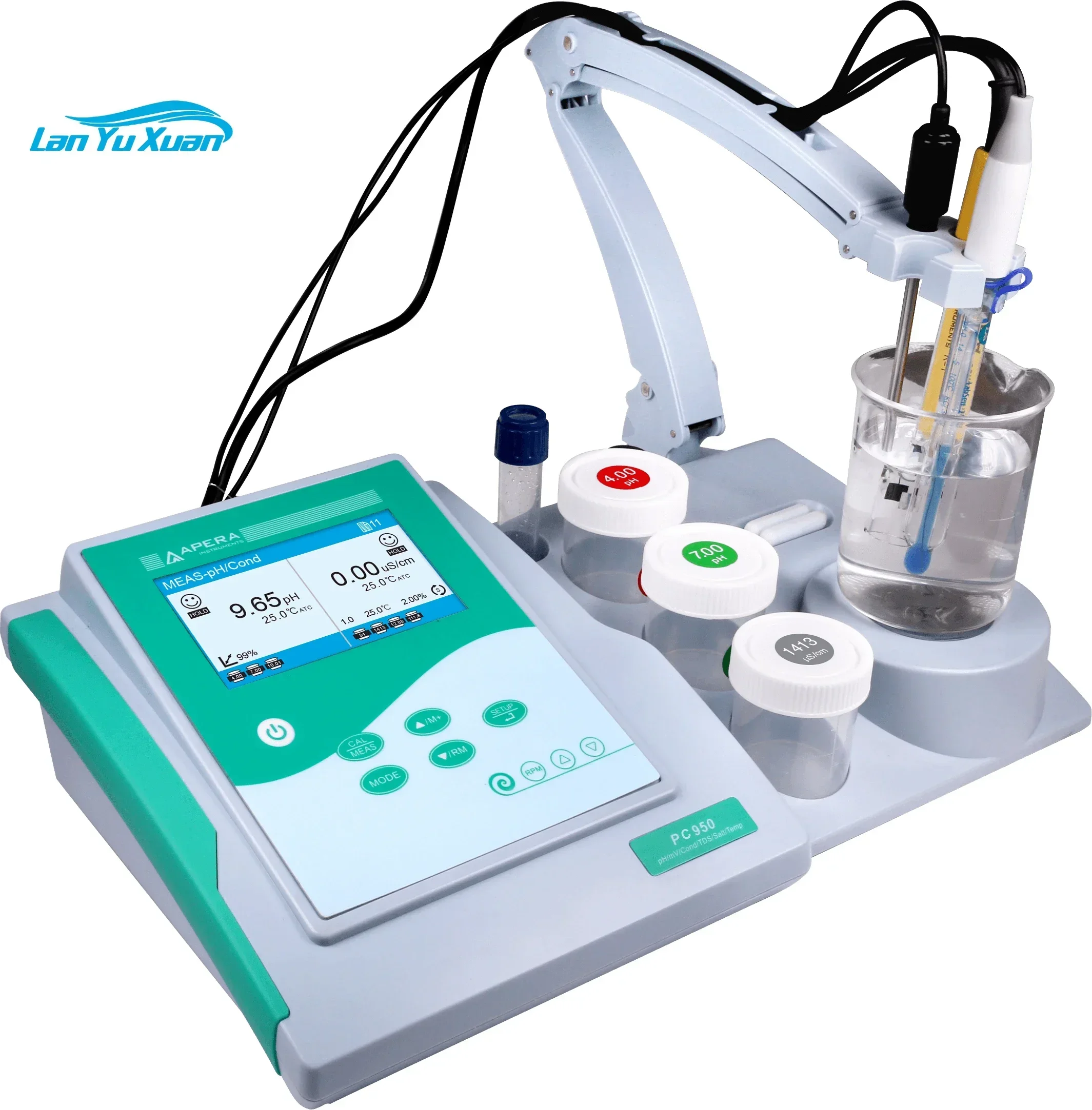 

Benchtop pH/mV/Conductivity/TDS/Salinity/Temperature Meter with TestBench and Calibration Solutions