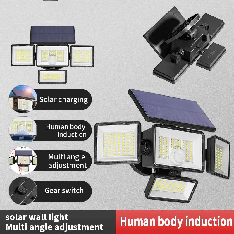 

F2 208 LED Solar Lights Human Sensor Wall Lamp Outdoor Waterproof Garden Street Spotlights Solar Power Lamp Adjustable Head