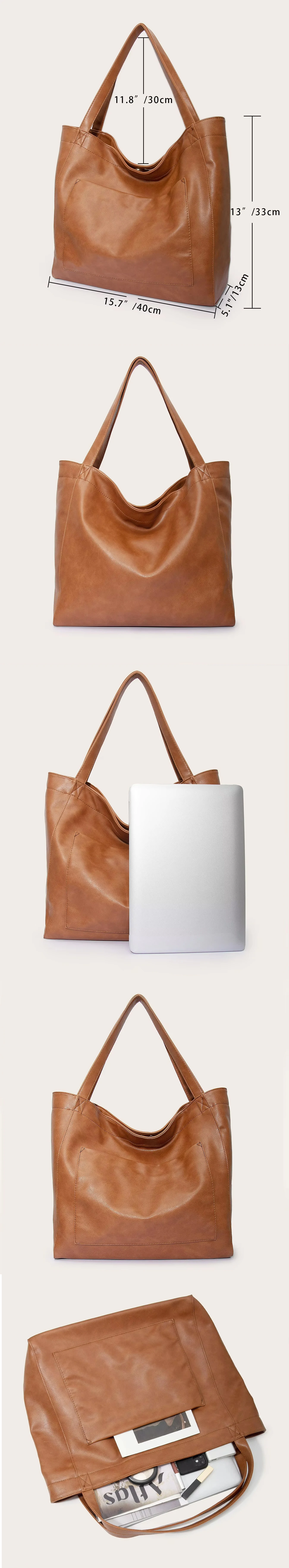 2025, Damentasche mit großem Fassungsvermögen und Seitentaschen, weiche Lederhandtasche, Schultertasche, Retro-Tragetasche aus gewachstem Leder für Damen – Detail 3