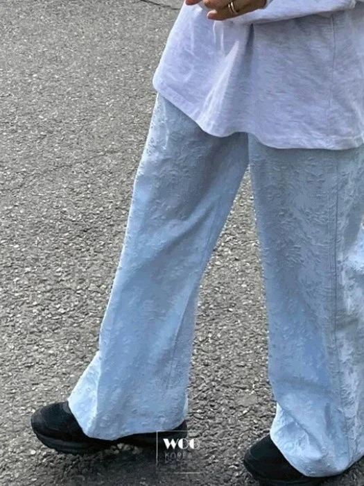 세련된 여름 질감 패브릭 장미 꽃 넓은 다리 바지 긴 바지 솔리드 컬러 다목적 소녀 탄성 허리 캐주얼 바지