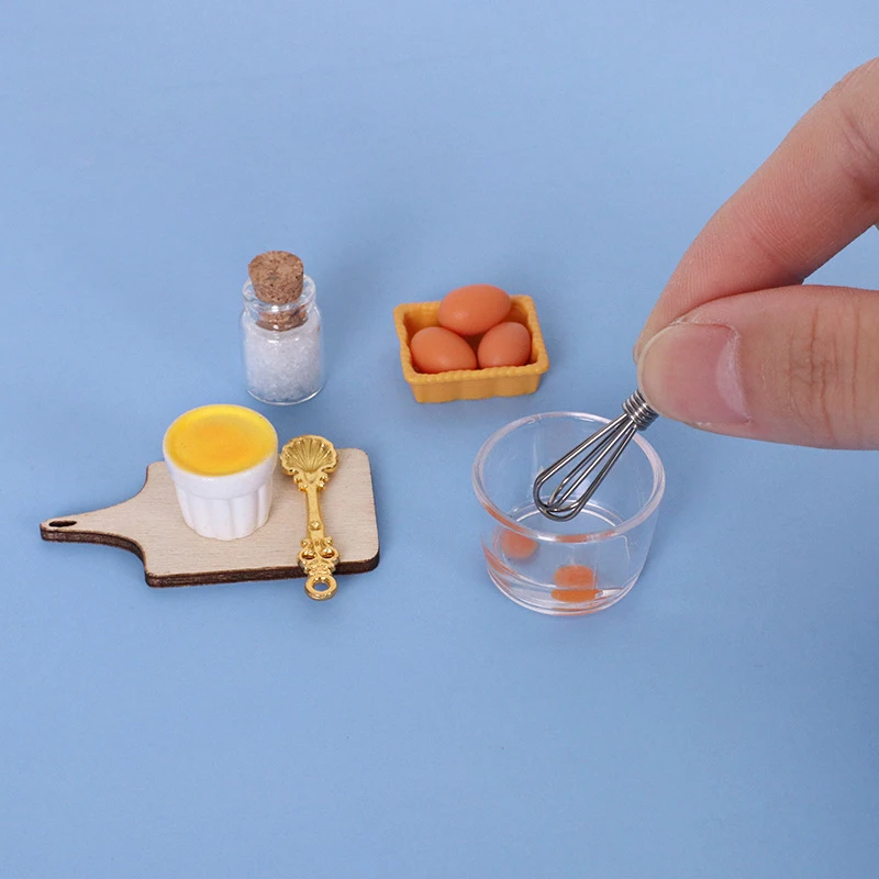 Juego de batidor de huevos de simulación para casa de muñecas, 10 Uds., 1/12, decoración de cocina en miniatura, Kit de juguetes, accesorios para casa de muñecas