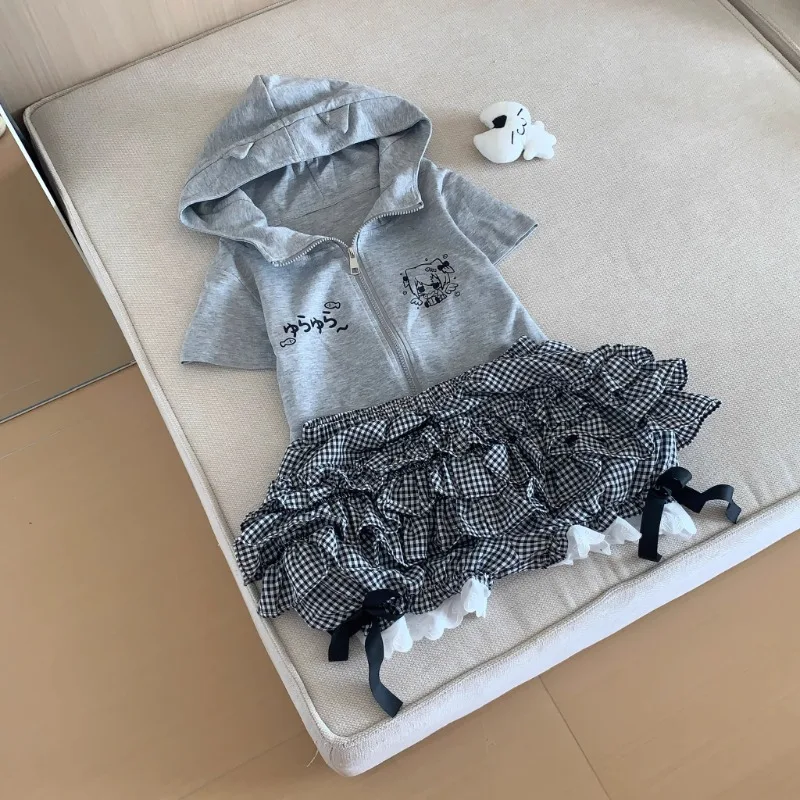 Japanese Rojita Sweet Cute Shorts Black And White Plaid Bow Elastic Waist Versatile Short Pants Summer New Lace Culottes Female