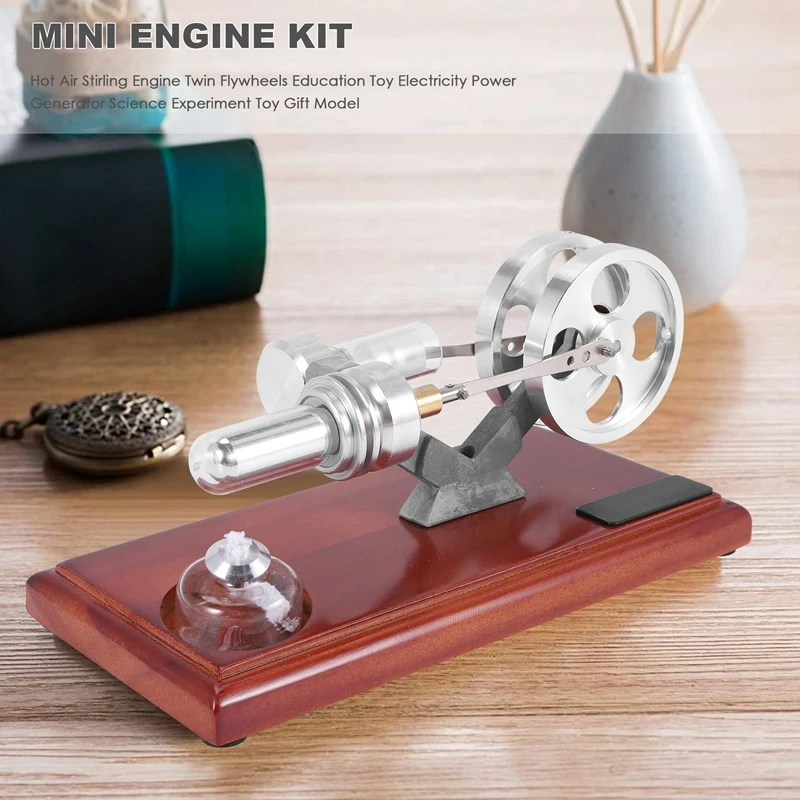 Hot Air Stirling Engine Twin Flywheels Education Toy Electricity Power Generator Science Experiment Toy Gift Model