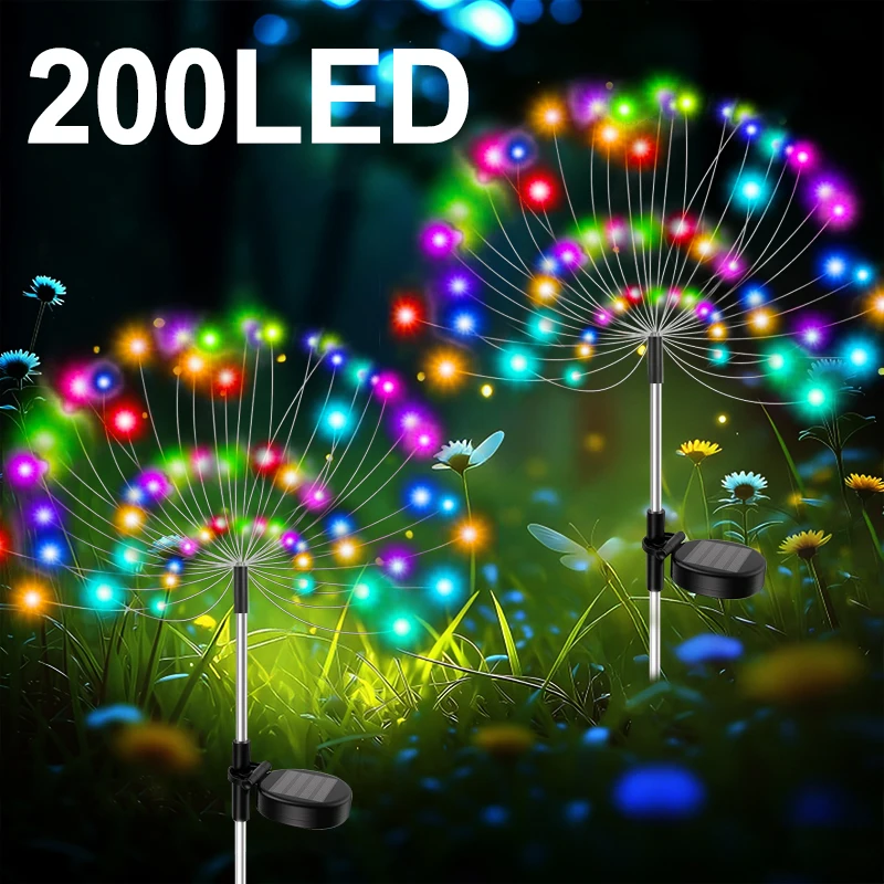 Lámpara Solar LED para Jardín, Decoración de Fuegos Artificiales, Resistente al Agua, para Patio, Camino, Césped, Calle