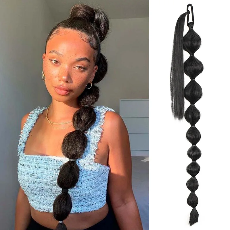 

30-дюймовый длинный пузырьковый хвостик для женщин, синтетические волосы, пышный хвост, парик, коса-фонарь, наращивание волос, шиньоны для девочек