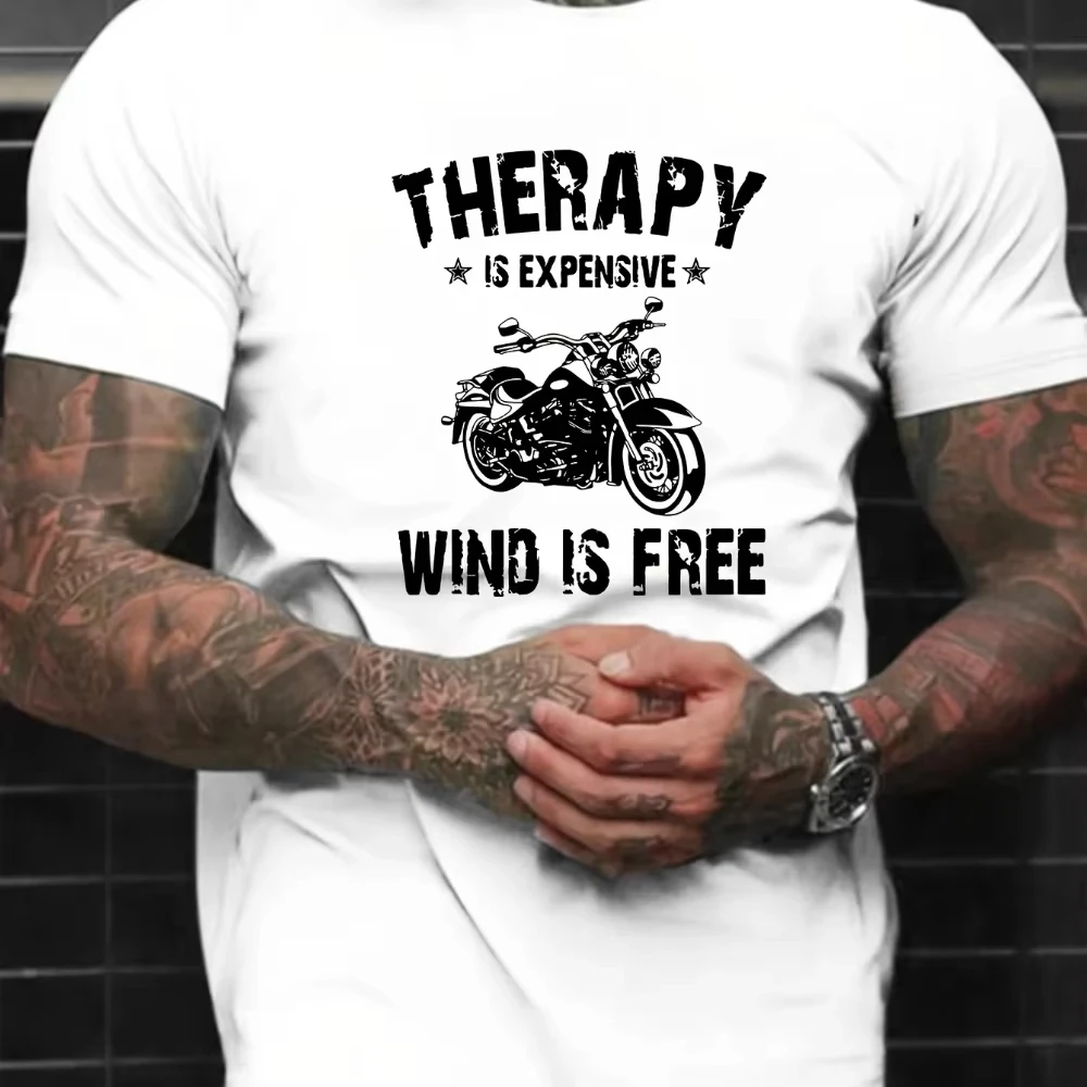 2026 New Motor Family Matching Unisex Oversized T Shirt Therapy Is Expensive Wind Is Free Motorcycle Print Streetwear Tee